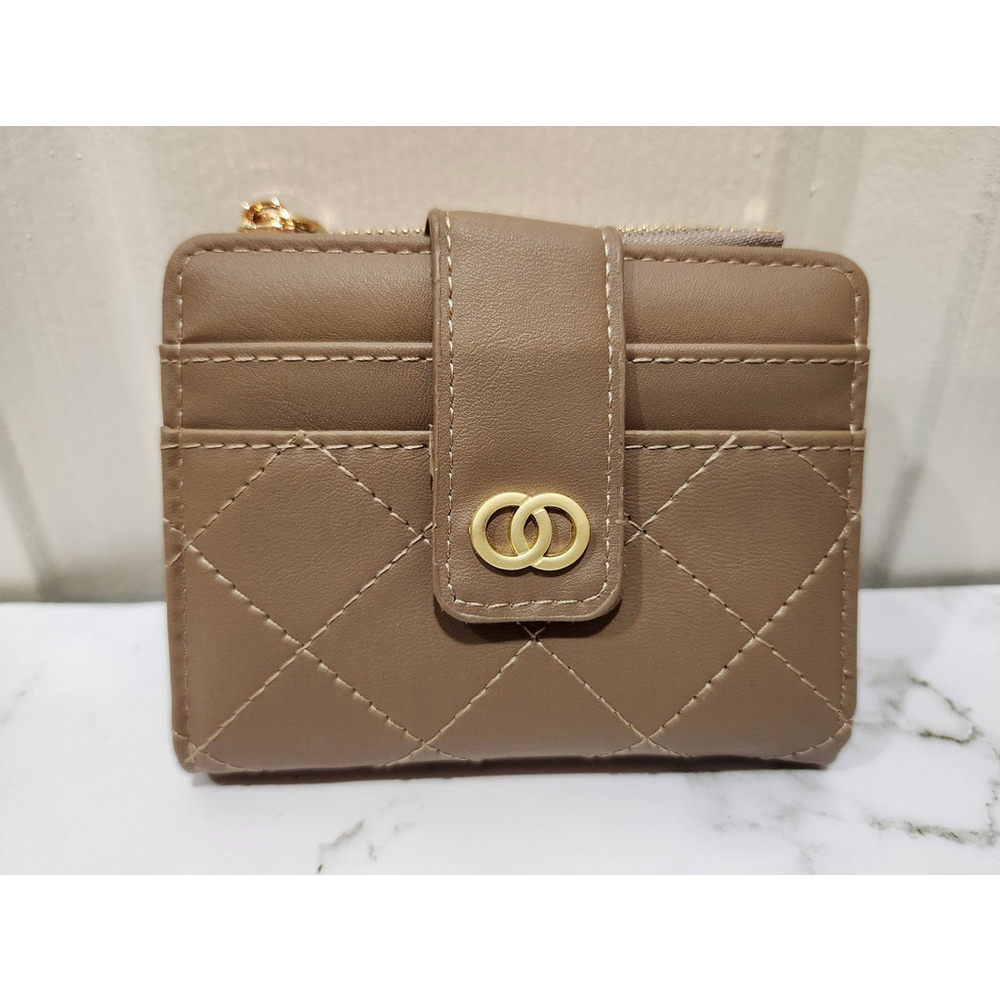 Crisscross Pattern Buckle Wallet In Light Brown